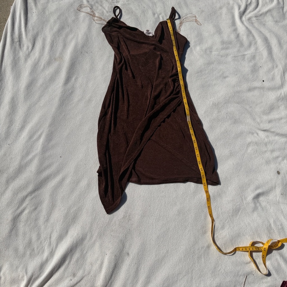 Chic Brown Ruched Mini Dress - Picture 7 of 7